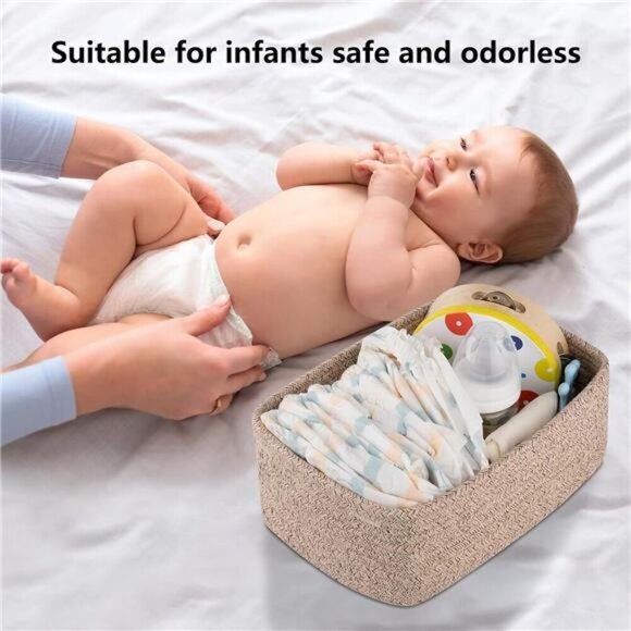 Woven Rope Storage Bins Set of 4 Small Shelf Baskets for Closet Baby Towels - Picture 4 of 8